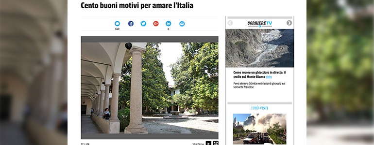 Corriere, il “Cortile delle Magnolie” tra i 100 buoni motivi per amare l’Italia