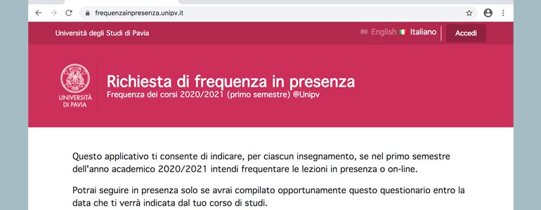 Lezioni “in presenza” all’Università di Pavia: è online la piattaforma per prenotare il posto in aula